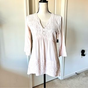 Sundance Embroidered 3/4 Sleeve Cotton High Low Boho Tunic Blouse—SZ. Small